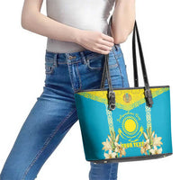 Personalised Kazakhstan Independence Day Leather Tote Bag Lilium Peregrinum - Kazakh Pattern - Wonder Print Shop