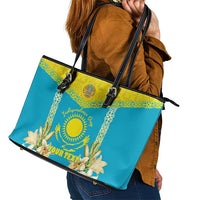 Personalised Kazakhstan Independence Day Leather Tote Bag Lilium Peregrinum - Kazakh Pattern - Wonder Print Shop