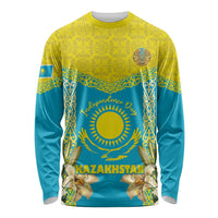 Personalised Kazakhstan Independence Day Long Sleeve Shirt Lilium Peregrinum - Kazakh Pattern - Wonder Print Shop