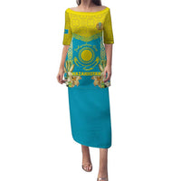 Personalised Kazakhstan Independence Day Puletasi Lilium Peregrinum - Kazakh Pattern - Wonder Print Shop