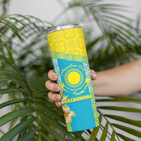 Personalised Kazakhstan Independence Day Skinny Tumbler Lilium Peregrinum - Kazakh Pattern - Wonder Print Shop