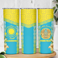 Personalised Kazakhstan Independence Day Skinny Tumbler Lilium Peregrinum - Kazakh Pattern - Wonder Print Shop