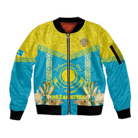 Personalised Kazakhstan Independence Day Sleeve Zip Bomber Jacket Lilium Peregrinum - Kazakh Pattern - Wonder Print Shop