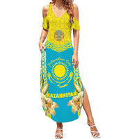 Personalised Kazakhstan Independence Day Summer Maxi Dress Lilium Peregrinum - Kazakh Pattern - Wonder Print Shop