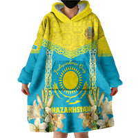 Personalised Kazakhstan Independence Day Wearable Blanket Hoodie Lilium Peregrinum - Kazakh Pattern - Wonder Print Shop