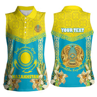 Personalised Kazakhstan Independence Day Women Sleeveless Polo Shirt Lilium Peregrinum - Kazakh Pattern - Wonder Print Shop