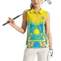 Personalised Kazakhstan Independence Day Women Sleeveless Polo Shirt Lilium Peregrinum - Kazakh Pattern - Wonder Print Shop