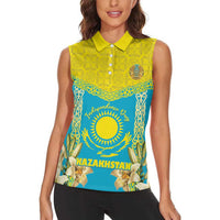 Personalised Kazakhstan Independence Day Women Sleeveless Polo Shirt Lilium Peregrinum - Kazakh Pattern - Wonder Print Shop