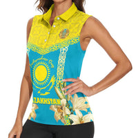 Personalised Kazakhstan Independence Day Women Sleeveless Polo Shirt Lilium Peregrinum - Kazakh Pattern - Wonder Print Shop