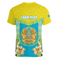 Personalised Kazakhstan Independence Day Women V-Neck T-Shirt Lilium Peregrinum - Kazakh Pattern - Wonder Print Shop