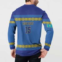 Custom Kazakhstan Hockey Button Sweatshirt Go Kazakh - Wonder Print Shop