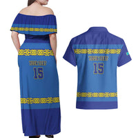 Custom Kazakhstan Hockey Couples Matching Off Shoulder Maxi Dress and Hawaiian Shirt Go Kazakh - Wonder Print Shop