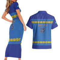 Custom Kazakhstan Hockey Couples Matching Short Sleeve Bodycon Dress and Hawaiian Shirt Go Kazakh - Wonder Print Shop