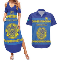 Custom Kazakhstan Hockey Couples Matching Summer Maxi Dress and Hawaiian Shirt Go Kazakh - Wonder Print Shop