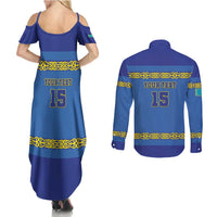 Custom Kazakhstan Hockey Couples Matching Summer Maxi Dress and Long Sleeve Button Shirt Go Kazakh - Wonder Print Shop