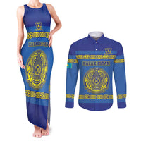 Custom Kazakhstan Hockey Couples Matching Tank Maxi Dress and Long Sleeve Button Shirt Go Kazakh - Wonder Print Shop