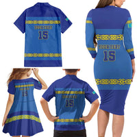 Custom Kazakhstan Hockey Family Matching Long Sleeve Bodycon Dress and Hawaiian Shirt Go Kazakh - Wonder Print Shop
