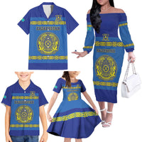 Custom Kazakhstan Hockey Family Matching Off The Shoulder Long Sleeve Dress and Hawaiian Shirt Go Kazakh - Wonder Print Shop