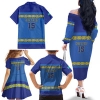 Custom Kazakhstan Hockey Family Matching Off The Shoulder Long Sleeve Dress and Hawaiian Shirt Go Kazakh - Wonder Print Shop