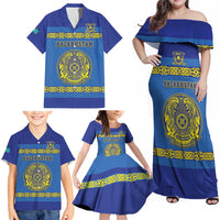 Custom Kazakhstan Hockey Family Matching Off Shoulder Maxi Dress and Hawaiian Shirt Go Kazakh - Wonder Print Shop