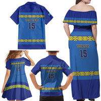 Custom Kazakhstan Hockey Family Matching Off Shoulder Maxi Dress and Hawaiian Shirt Go Kazakh - Wonder Print Shop