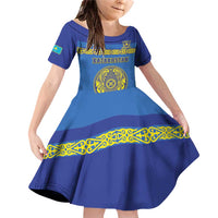 Custom Kazakhstan Hockey Family Matching Off Shoulder Short Dress and Hawaiian Shirt Go Kazakh - Wonder Print Shop