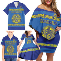 Custom Kazakhstan Hockey Family Matching Off Shoulder Short Dress and Hawaiian Shirt Go Kazakh - Wonder Print Shop