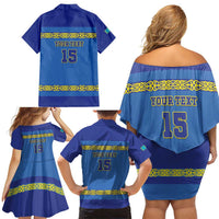 Custom Kazakhstan Hockey Family Matching Off Shoulder Short Dress and Hawaiian Shirt Go Kazakh - Wonder Print Shop