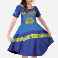 Custom Kazakhstan Hockey Family Matching Short Sleeve Bodycon Dress and Hawaiian Shirt Go Kazakh - Wonder Print Shop