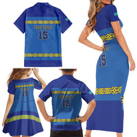 Custom Kazakhstan Hockey Family Matching Short Sleeve Bodycon Dress and Hawaiian Shirt Go Kazakh - Wonder Print Shop
