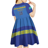 Custom Kazakhstan Hockey Kid Short Sleeve Dress Go Kazakh - Wonder Print Shop