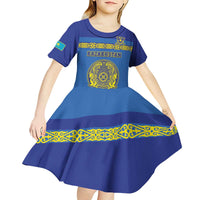 Custom Kazakhstan Hockey Kid Short Sleeve Dress Go Kazakh - Wonder Print Shop
