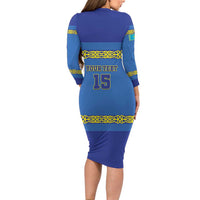 Custom Kazakhstan Hockey Long Sleeve Bodycon Dress Go Kazakh - Wonder Print Shop