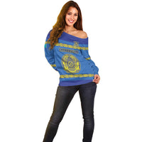 Custom Kazakhstan Hockey Off Shoulder Sweater Go Kazakh - Wonder Print Shop