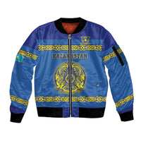 Custom Kazakhstan Hockey Sleeve Zip Bomber Jacket Go Kazakh - Wonder Print Shop