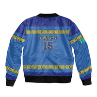 Custom Kazakhstan Hockey Sleeve Zip Bomber Jacket Go Kazakh - Wonder Print Shop