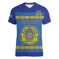 Custom Kazakhstan Hockey Women V-Neck T-Shirt Go Kazakh - Wonder Print Shop
