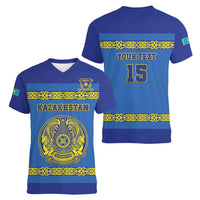 Custom Kazakhstan Hockey Women V-Neck T-Shirt Go Kazakh - Wonder Print Shop