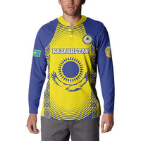 Custom Kazakhstan Football Button Sweatshirt Go The Hawks - Wonder Print Shop