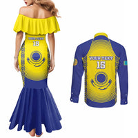 Custom Kazakhstan Football Couples Matching Mermaid Dress and Long Sleeve Button Shirt Go The Hawks