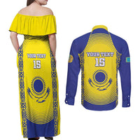 Custom Kazakhstan Football Couples Matching Off Shoulder Maxi Dress and Long Sleeve Button Shirt Go The Hawks - Wonder Print Shop