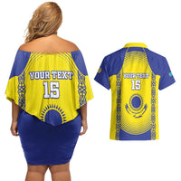 Custom Kazakhstan Football Couples Matching Off Shoulder Short Dress and Hawaiian Shirt Go The Hawks - Wonder Print Shop