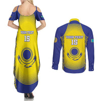 Custom Kazakhstan Football Couples Matching Summer Maxi Dress and Long Sleeve Button Shirt Go The Hawks - Wonder Print Shop