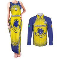 Custom Kazakhstan Football Couples Matching Tank Maxi Dress and Long Sleeve Button Shirt Go The Hawks - Wonder Print Shop