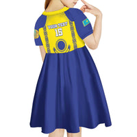 Custom Kazakhstan Football Kid Short Sleeve Dress Go The Hawks - Wonder Print Shop