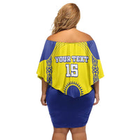 Custom Kazakhstan Football Off Shoulder Short Dress Go The Hawks - Wonder Print Shop
