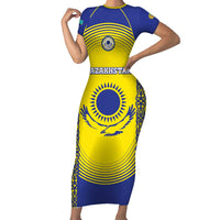 Custom Kazakhstan Football Short Sleeve Bodycon Dress Go The Hawks - Wonder Print Shop