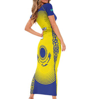 Custom Kazakhstan Football Short Sleeve Bodycon Dress Go The Hawks - Wonder Print Shop