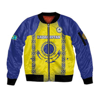 Custom Kazakhstan Football Sleeve Zip Bomber Jacket Go The Hawks - Wonder Print Shop