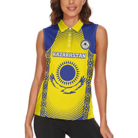 Custom Kazakhstan Football Women Sleeveless Polo Shirt Go The Hawks - Wonder Print Shop
